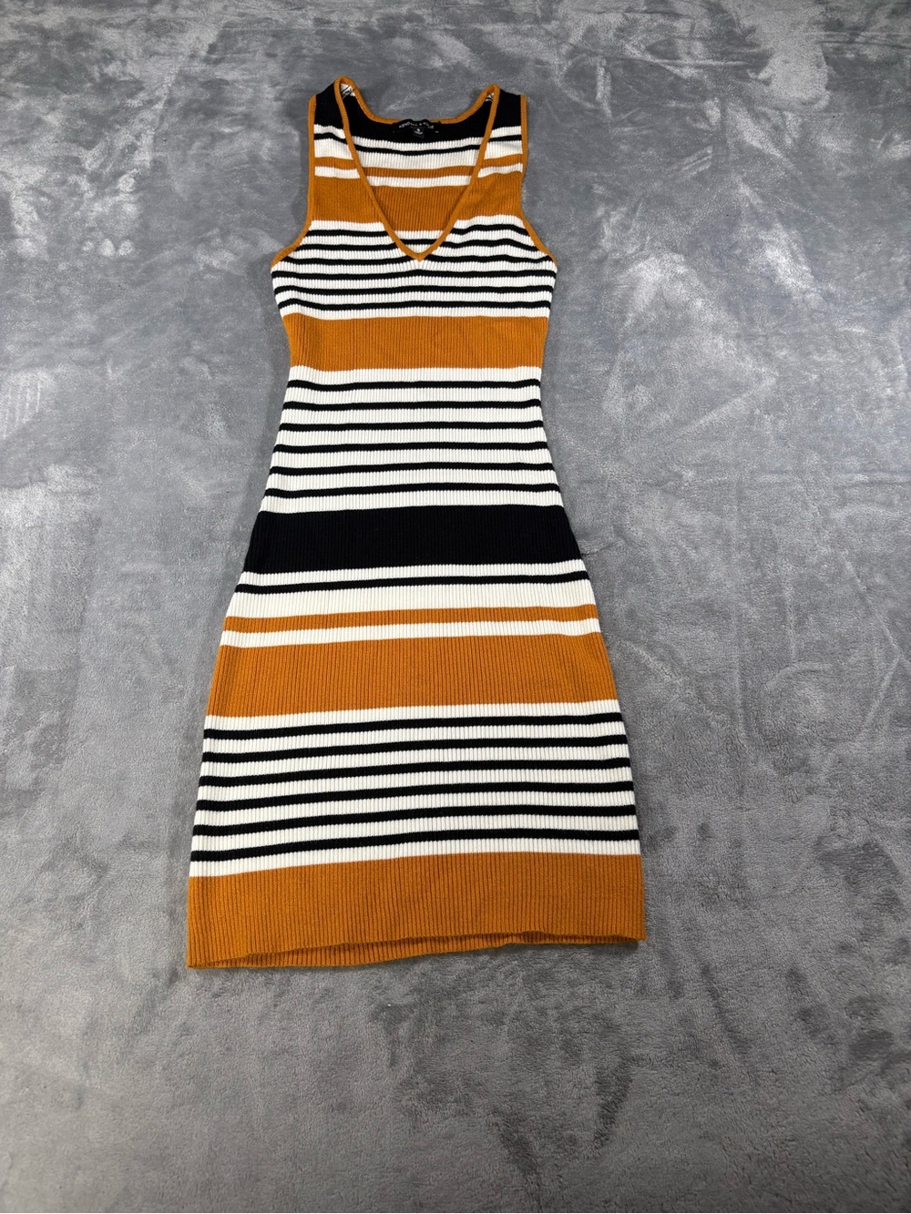 Kendall & Kylie Mustard, Black & White Striped Knit Tank Dress